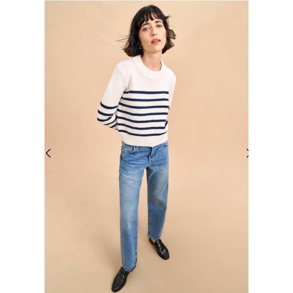 La Ligne Mini Marin Striped Wool Cashmere Sweater Cream Navy Blue cropped Small